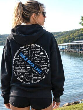 Upcycled Table Rock Lake Hoodie TRL Landmarks Marinas Graphic Sweatshirt Size L